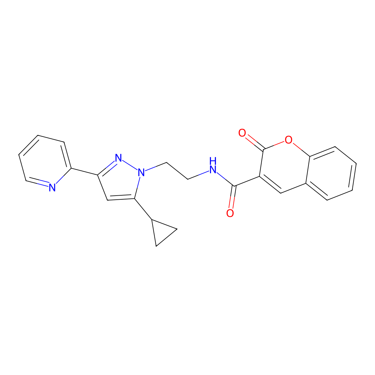 N-(2-(5-cyclopropyl-3-(pyridin-2-yl)-1H-pyrazol-1-yl)ethyl)-2-oxo-2H-chromene-3-carboxamide molecular structure, CAS 1797084-68-4