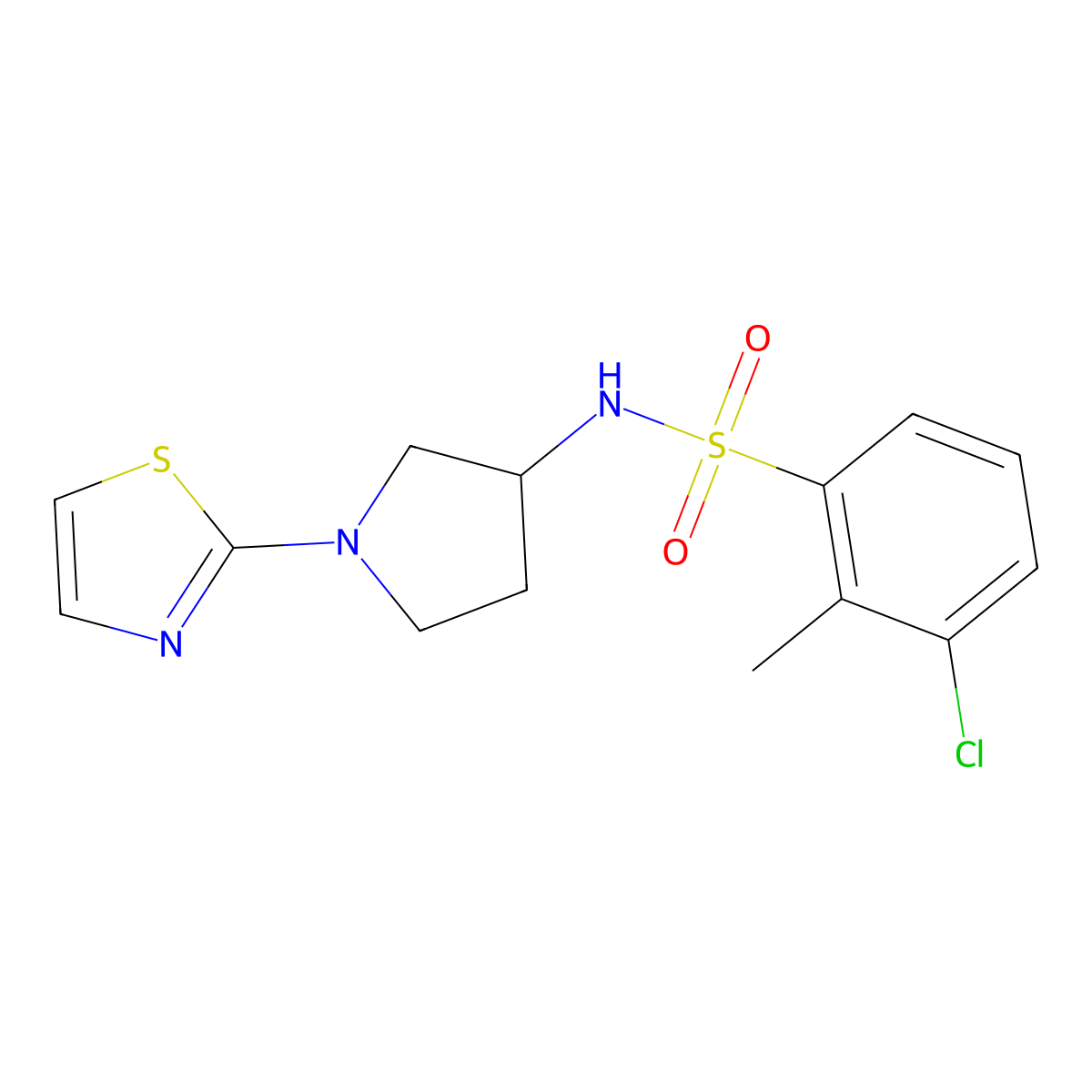 3-chloro-2-methyl-N-(1-(thiazol-2-yl)pyrrolidin-3-yl)benzenesulfonamide molecular structure, CAS 1797084-71-9