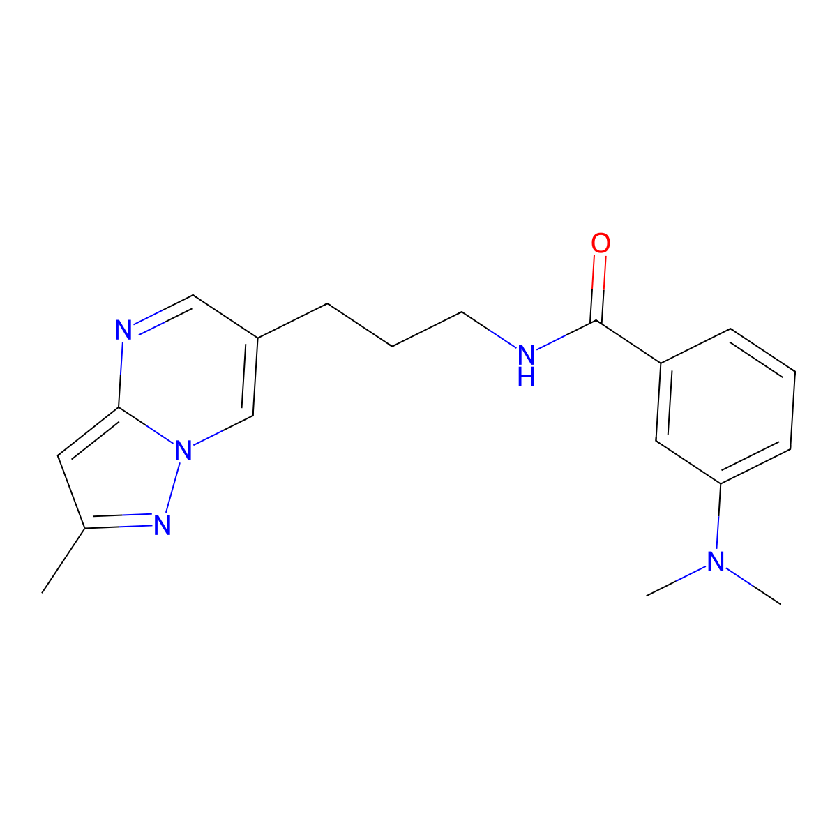 3-(dimethylamino)-N-(3-(2-methylpyrazolo[1,5-a]pyrimidin-6-yl)propyl)benzamide molecular structure, CAS 1797084-86-6