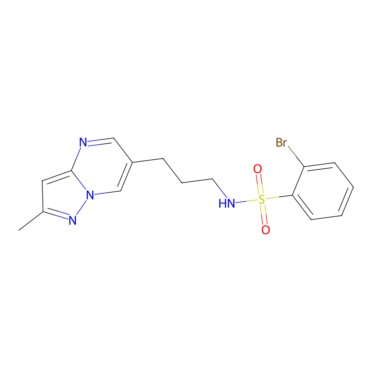 2-bromo-N-(3-(2-methylpyrazolo[1,5-a]pyrimidin-6-yl)propyl)benzenesulfonamide molecular structure, CAS 1797085-11-0
