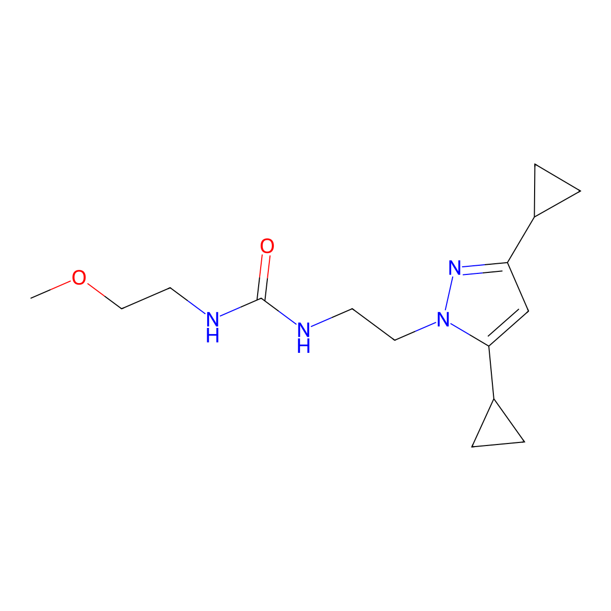 1-[2-(3,5-dicyclopropyl-1H-pyrazol-1-yl)ethyl]-3-(2-methoxyethyl)urea molecular structure, CAS 1797085-17-6