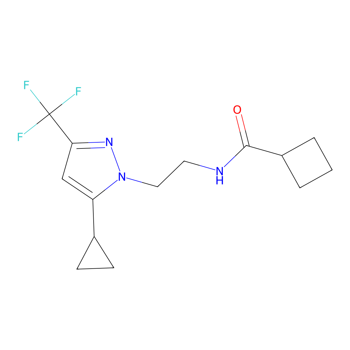 N-{2-[5-cyclopropyl-3-(trifluoromethyl)-1H-pyrazol-1-yl]ethyl}cyclobutanecarboxamide molecular structure, CAS 1797085-31-4