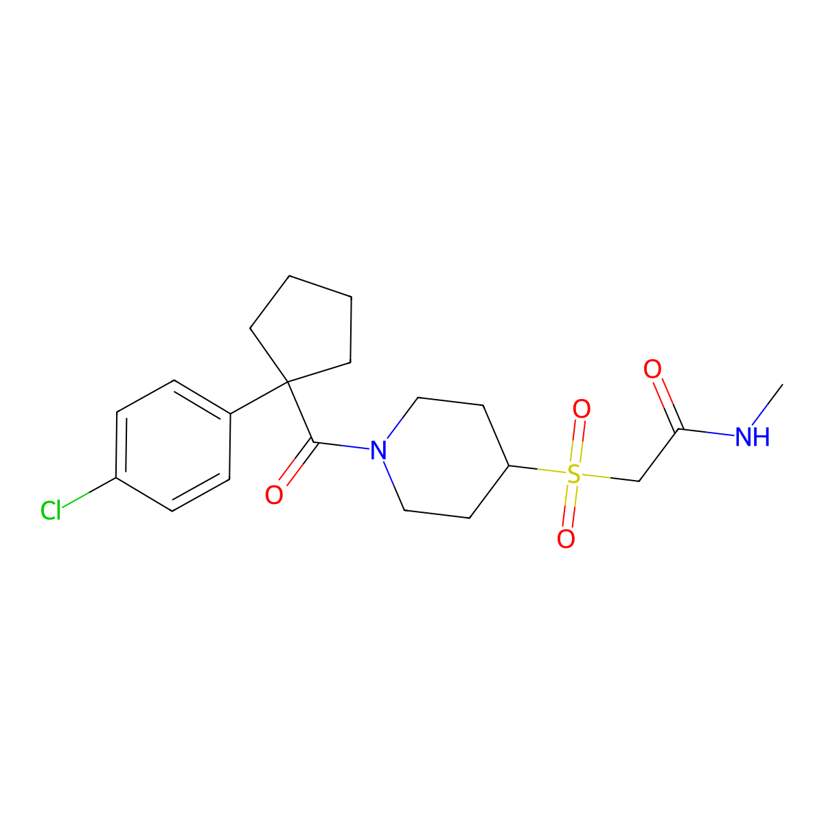 2-((1-(1-(4-chlorophenyl)cyclopentanecarbonyl)piperidin-4-yl)sulfonyl)-N-methylacetamide molecular structure, CAS 1797085-38-1