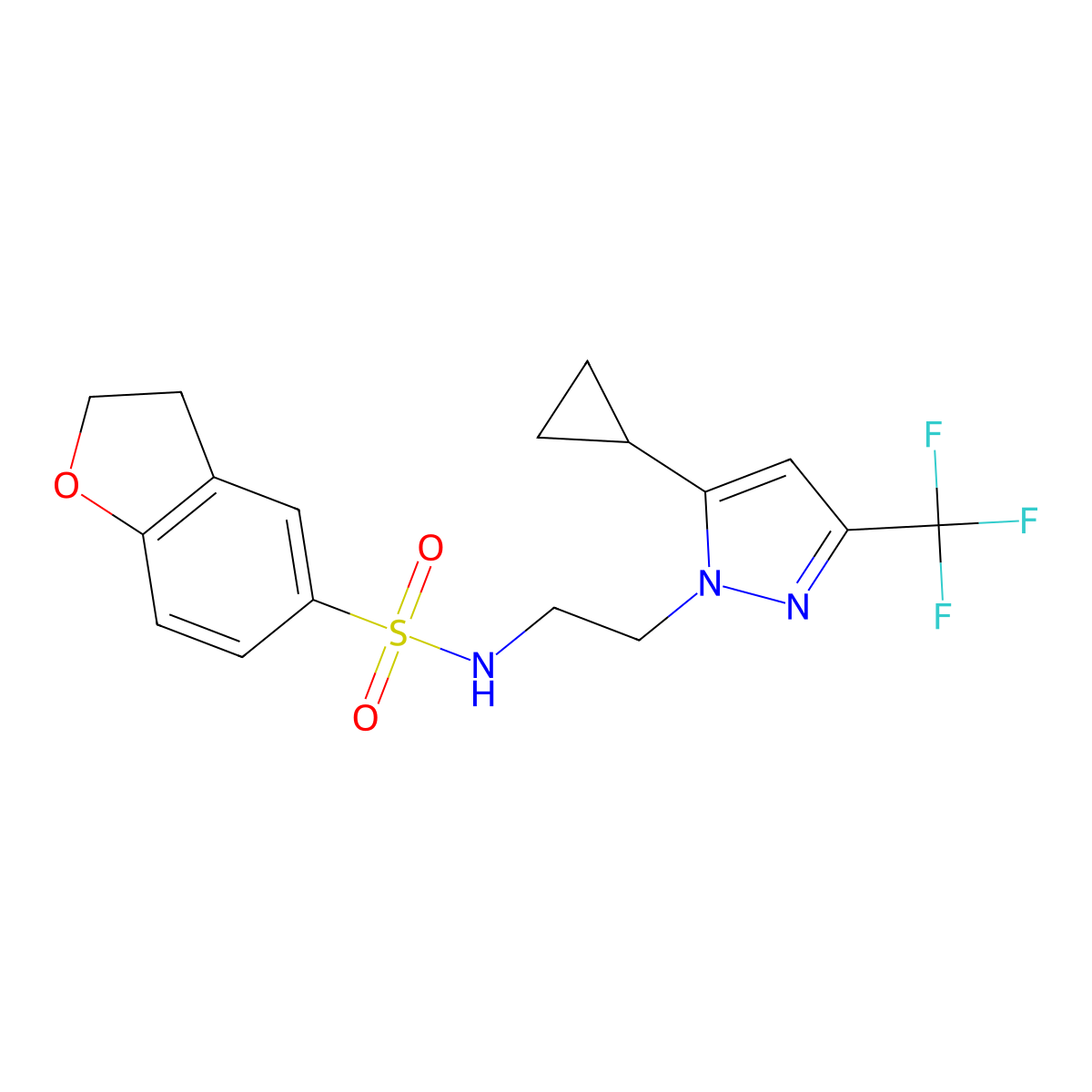 N-(2-(5-cyclopropyl-3-(trifluoromethyl)-1H-pyrazol-1-yl)ethyl)-2,3-dihydrobenzofuran-5-sulfonamide molecular structure, CAS 1797085-59-6