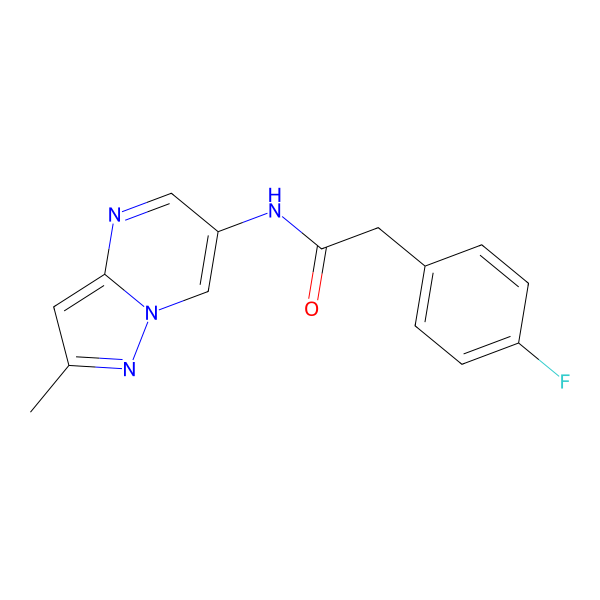 2-(4-fluorophenyl)-N-(2-methylpyrazolo[1,5-a]pyrimidin-6-yl)acetamide molecular structure, CAS 1797085-67-6