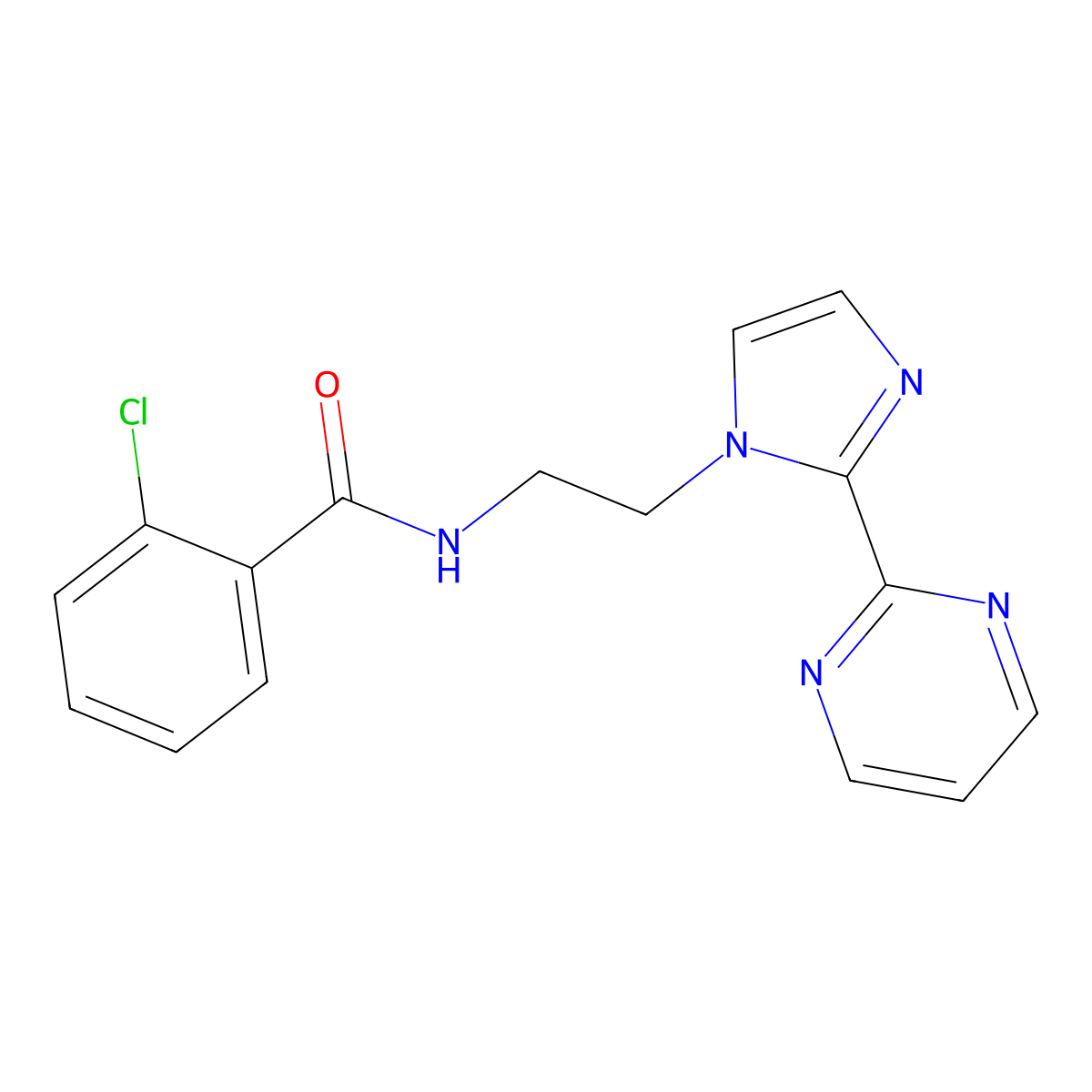 2-chloro-N-(2-(2-(pyrimidin-2-yl)-1H-imidazol-1-yl)ethyl)benzamide molecular structure, CAS 1797085-82-5