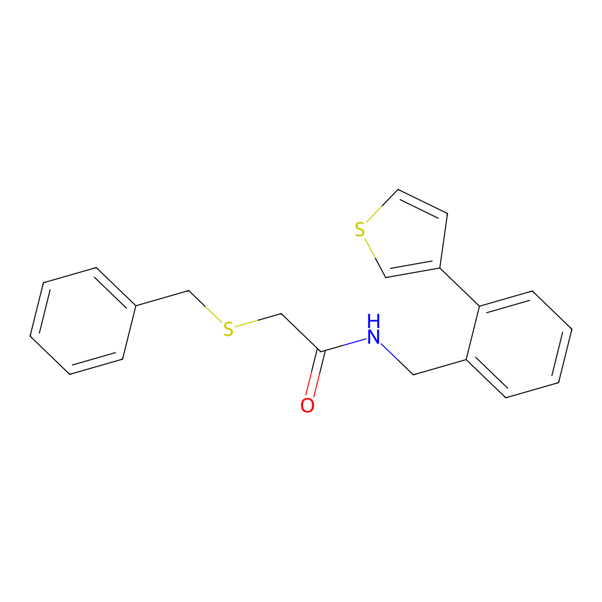 2-(benzylthio)-N-(2-(thiophen-3-yl)benzyl)acetamide molecular structure, CAS 1797085-84-7