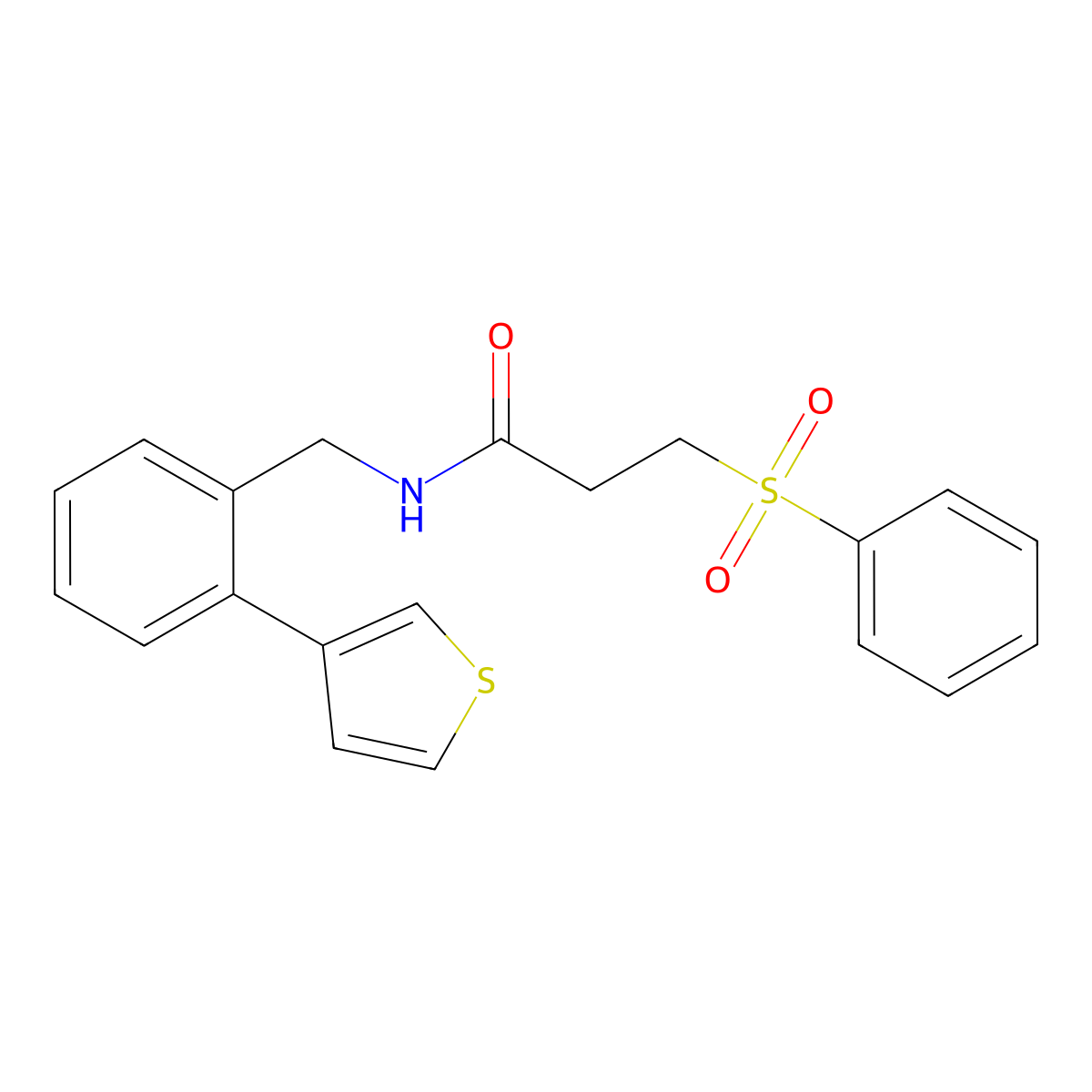 3-(phenylsulfonyl)-N-(2-(thiophen-3-yl)benzyl)propanamide molecular structure, CAS 1797085-89-2