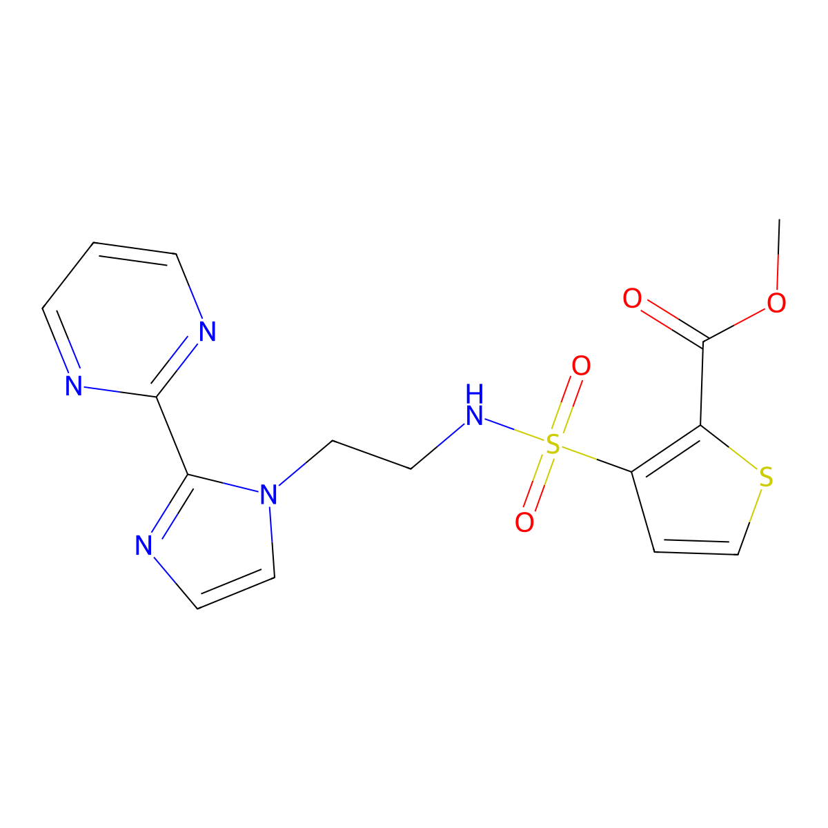 methyl 3-(N-(2-(2-(pyrimidin-2-yl)-1H-imidazol-1-yl)ethyl)sulfamoyl)thiophene-2-carboxylate molecular structure, CAS 1797085-91-6