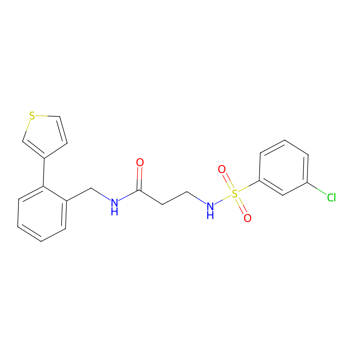 3-(3-chlorobenzenesulfonamido)-N-{[2-(thiophen-3-yl)phenyl]methyl}propanamide molecular structure, CAS 1797086-02-2