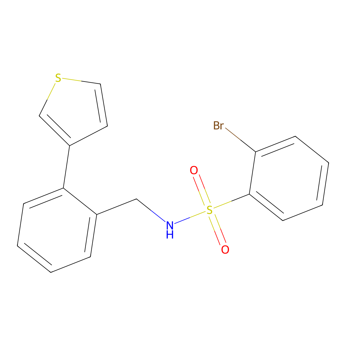 2-bromo-N-(2-(thiophen-3-yl)benzyl)benzenesulfonamide molecular structure, CAS 1797086-07-7
