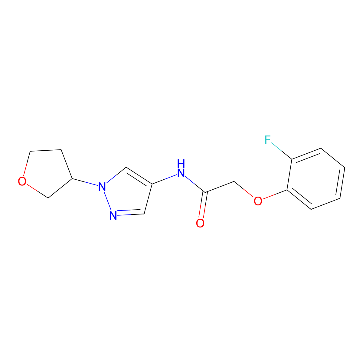 2-(2-fluorophenoxy)-N-(1-(tetrahydrofuran-3-yl)-1H-pyrazol-4-yl)acetamide molecular structure, CAS 1797086-31-7