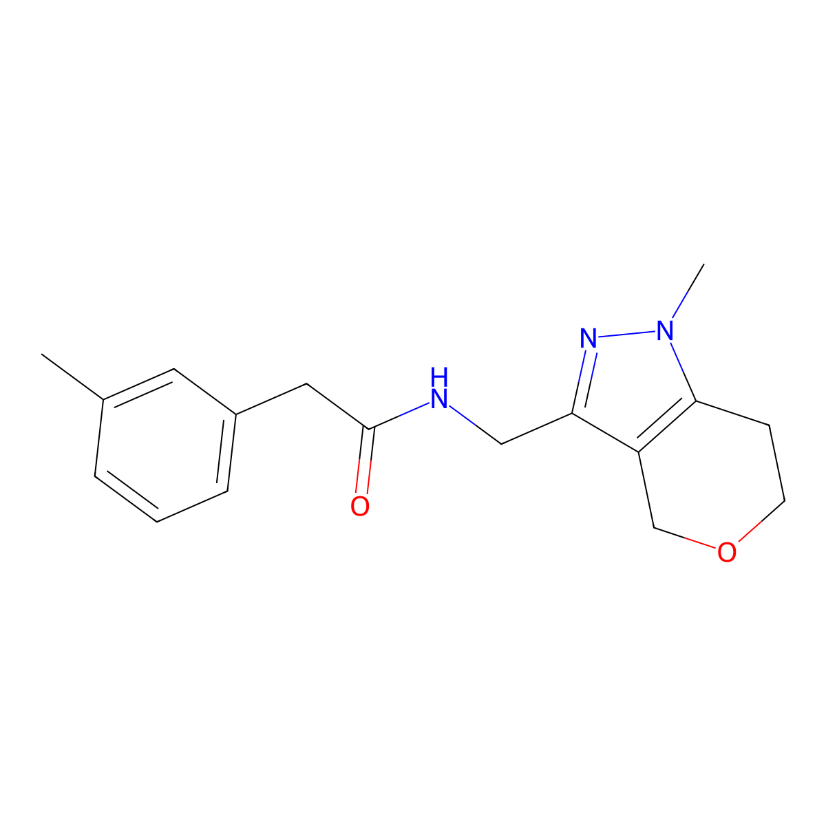 N-({1-methyl-1H,4H,6H,7H-pyrano[4,3-c]pyrazol-3-yl}methyl)-2-(3-methylphenyl)acetamide molecular structure, CAS 1797086-40-8