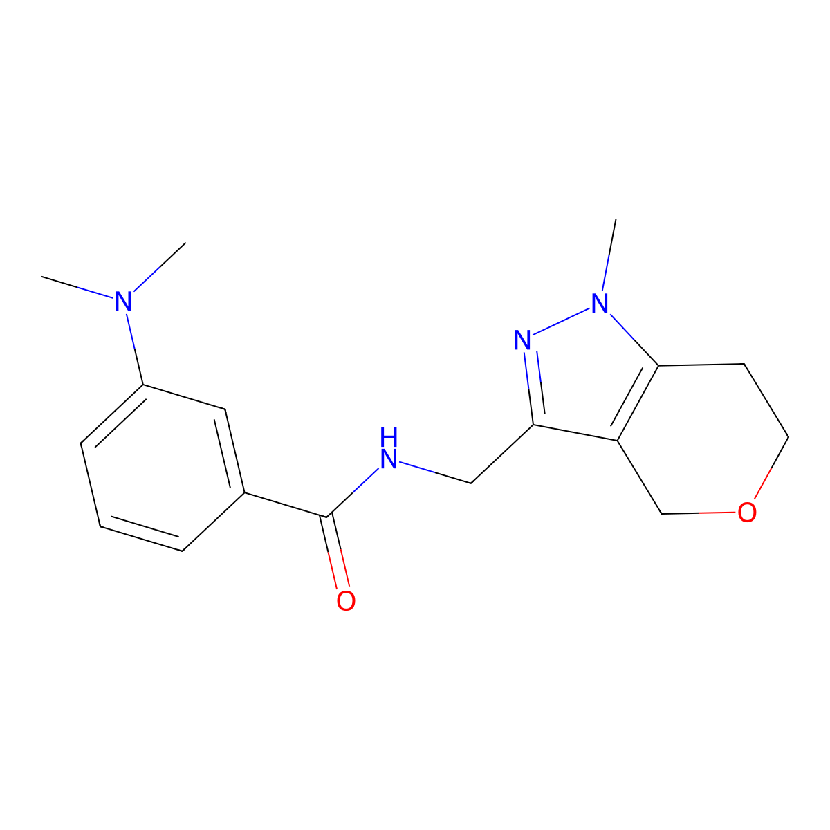 3-(dimethylamino)-N-({1-methyl-1H,4H,6H,7H-pyrano[4,3-c]pyrazol-3-yl}methyl)benzamide molecular structure, CAS 1797086-43-1