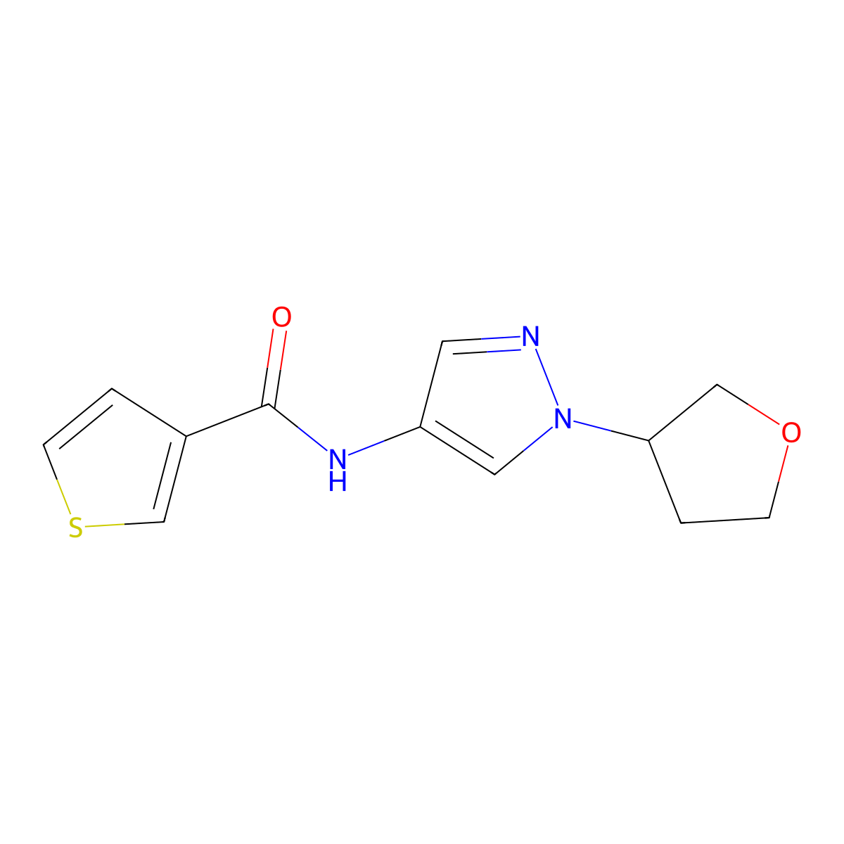 N-(1-(tetrahydrofuran-3-yl)-1H-pyrazol-4-yl)thiophene-3-carboxamide molecular structure, CAS 1797086-48-6