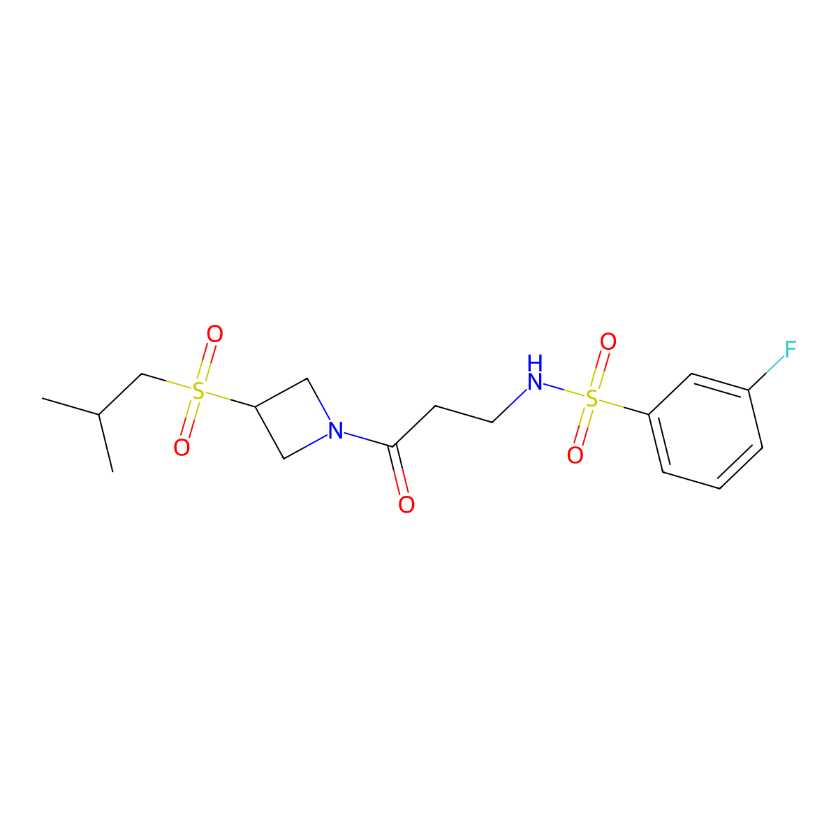 3-fluoro-N-(3-(3-(isobutylsulfonyl)azetidin-1-yl)-3-oxopropyl)benzenesulfonamide molecular structure, CAS 1797086-49-7