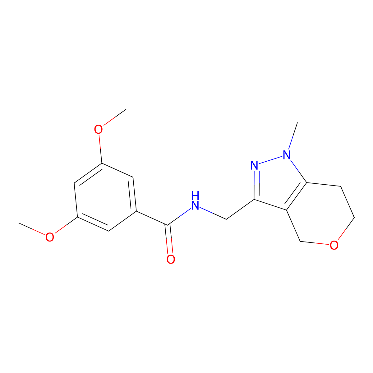 3,5-dimethoxy-N-((1-methyl-1,4,6,7-tetrahydropyrano[4,3-c]pyrazol-3-yl)methyl)benzamide molecular structure, CAS 1797086-51-1