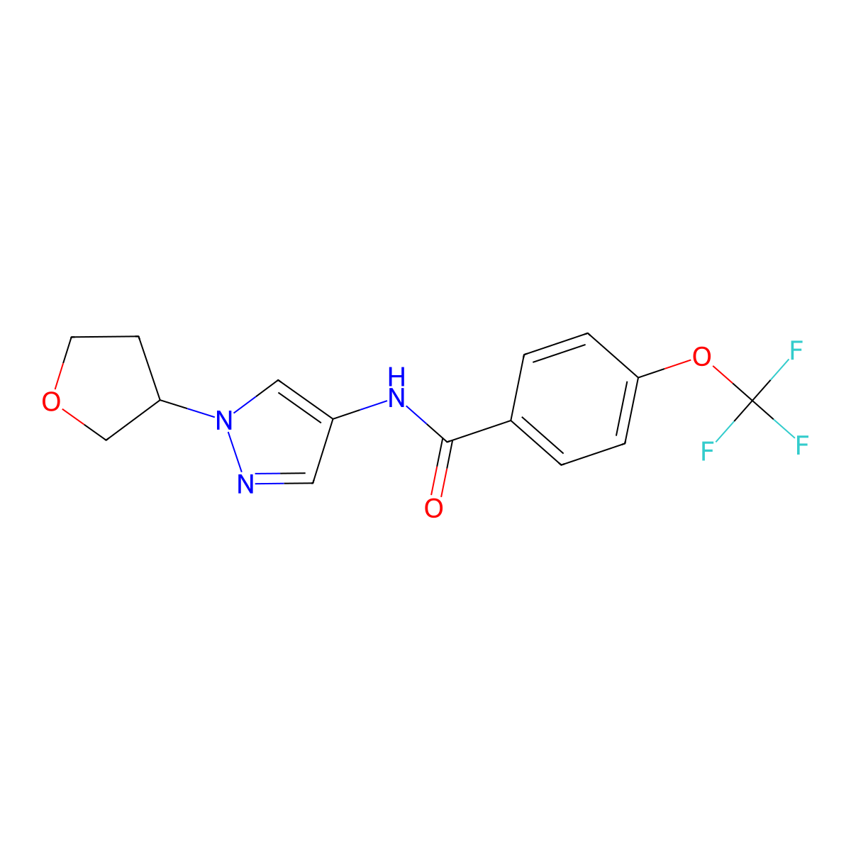 N-(1-(tetrahydrofuran-3-yl)-1H-pyrazol-4-yl)-4-(trifluoromethoxy)benzamide molecular structure, CAS 1797086-53-3