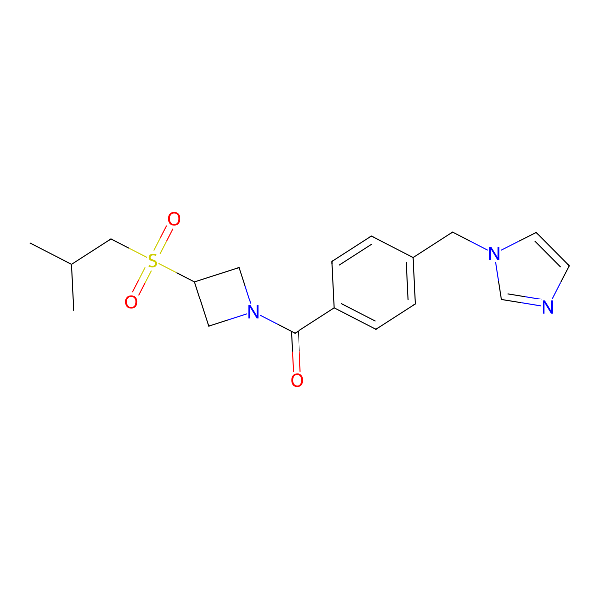 (4-((1H-imidazol-1-yl)methyl)phenyl)(3-(isobutylsulfonyl)azetidin-1-yl)methanone molecular structure, CAS 1797086-91-9