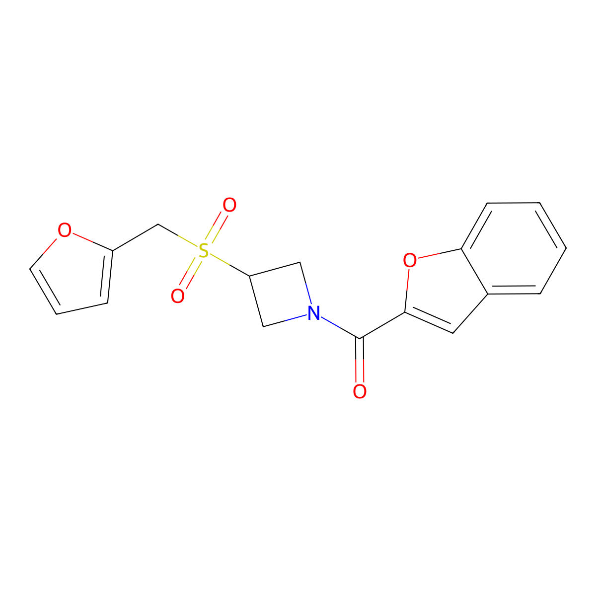 Benzofuran-2-yl(3-((furan-2-ylmethyl)sulfonyl)azetidin-1-yl)methanone molecular structure, CAS 1797087-43-4
