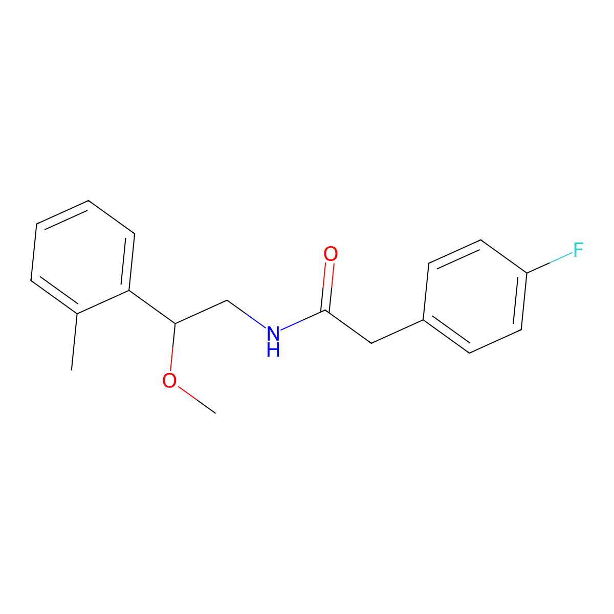 2-(4-fluorophenyl)-N-(2-methoxy-2-(o-tolyl)ethyl)acetamide molecular structure, CAS 1797087-48-9