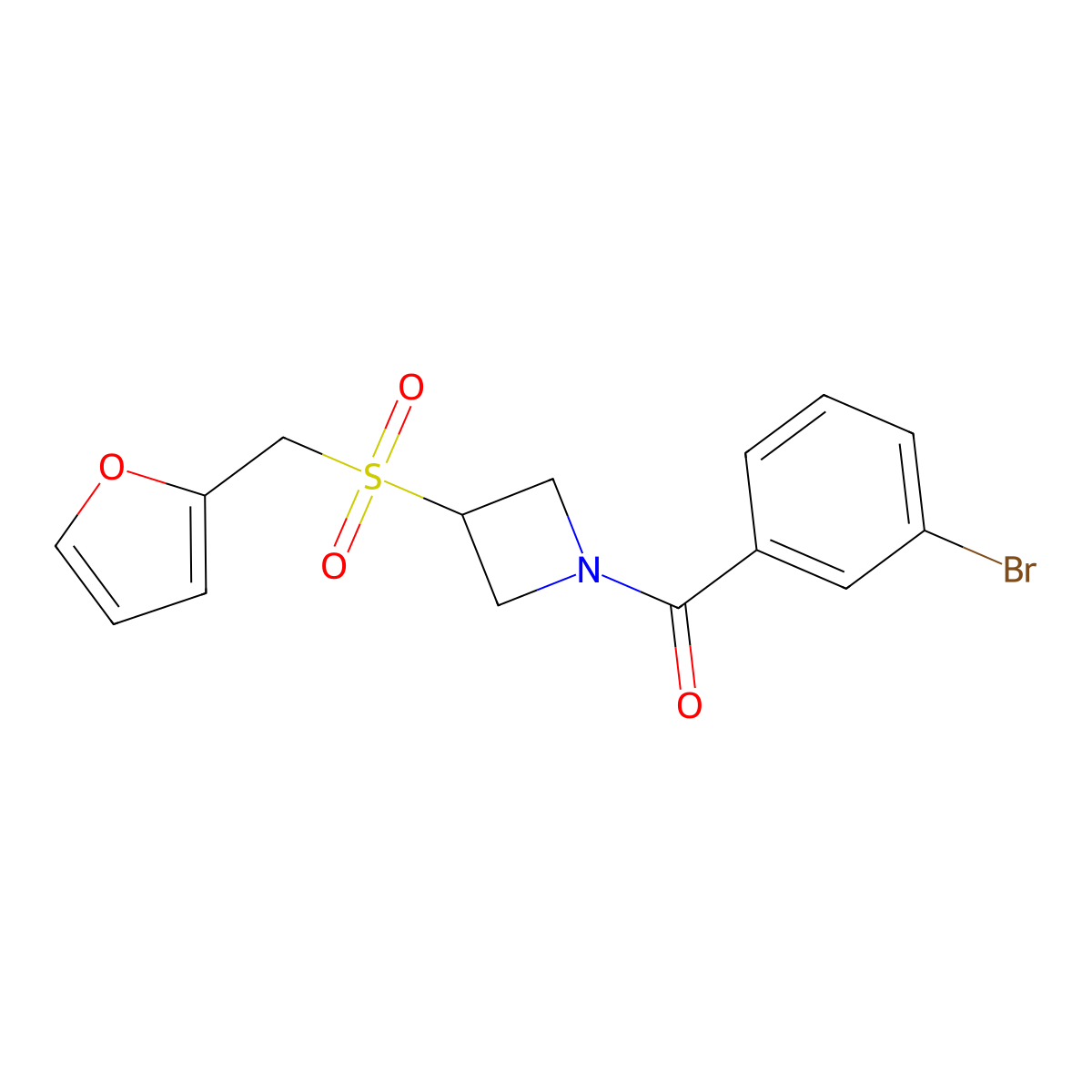 (3-Bromophenyl)(3-((furan-2-ylmethyl)sulfonyl)azetidin-1-yl)methanone molecular structure, CAS 1797087-65-0