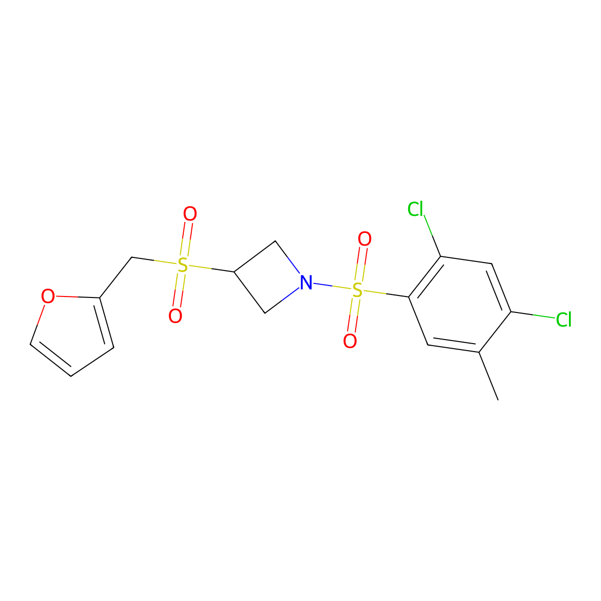 1-((2,4-Dichloro-5-methylphenyl)sulfonyl)-3-((furan-2-ylmethyl)sulfonyl)azetidine molecular structure, CAS 1797087-71-8