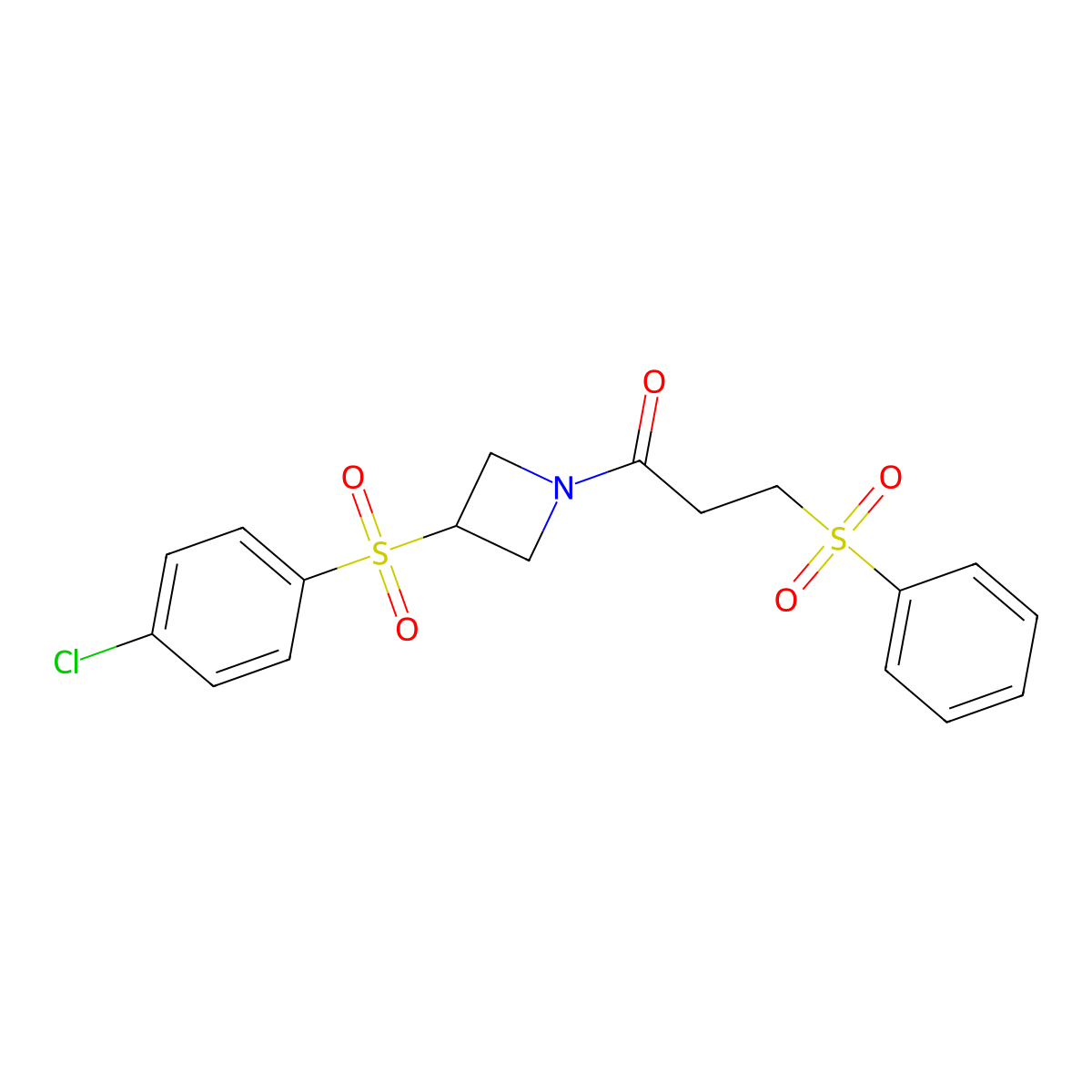 1-(3-((4-Chlorophenyl)sulfonyl)azetidin-1-yl)-3-(phenylsulfonyl)propan-1-one molecular structure, CAS 1797087-91-2