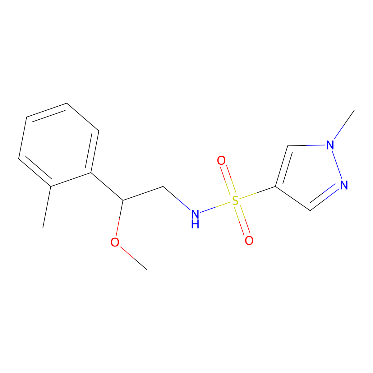 N-(2-methoxy-2-(o-tolyl)ethyl)-1-methyl-1H-pyrazole-4-sulfonamide molecular structure, CAS 1797087-99-0