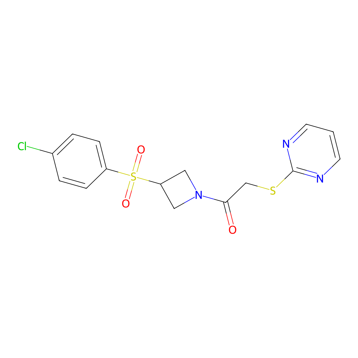 1-(3-((4-Chlorophenyl)sulfonyl)azetidin-1-yl)-2-(pyrimidin-2-ylthio)ethanone molecular structure, CAS 1797088-00-6