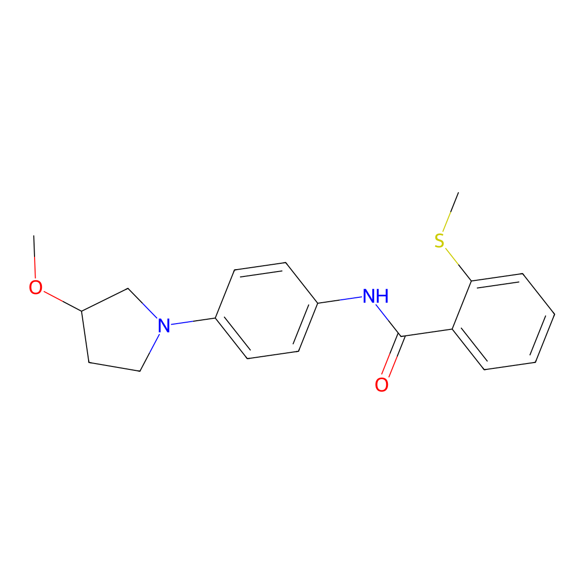 N-(4-(3-methoxypyrrolidin-1-yl)phenyl)-2-(methylthio)benzamide molecular structure, CAS 1797088-06-2