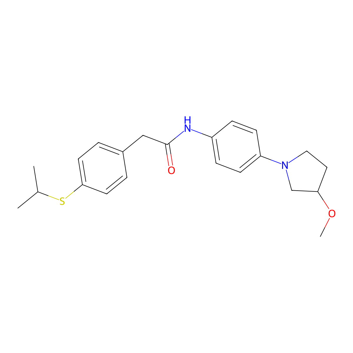 2-(4-(isopropylthio)phenyl)-N-(4-(3-methoxypyrrolidin-1-yl)phenyl)acetamide molecular structure, CAS 1797088-20-0