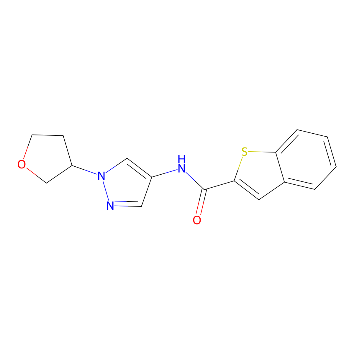 N-(1-(tetrahydrofuran-3-yl)-1H-pyrazol-4-yl)benzo[b]thiophene-2-carboxamide molecular structure, CAS 1797090-56-2