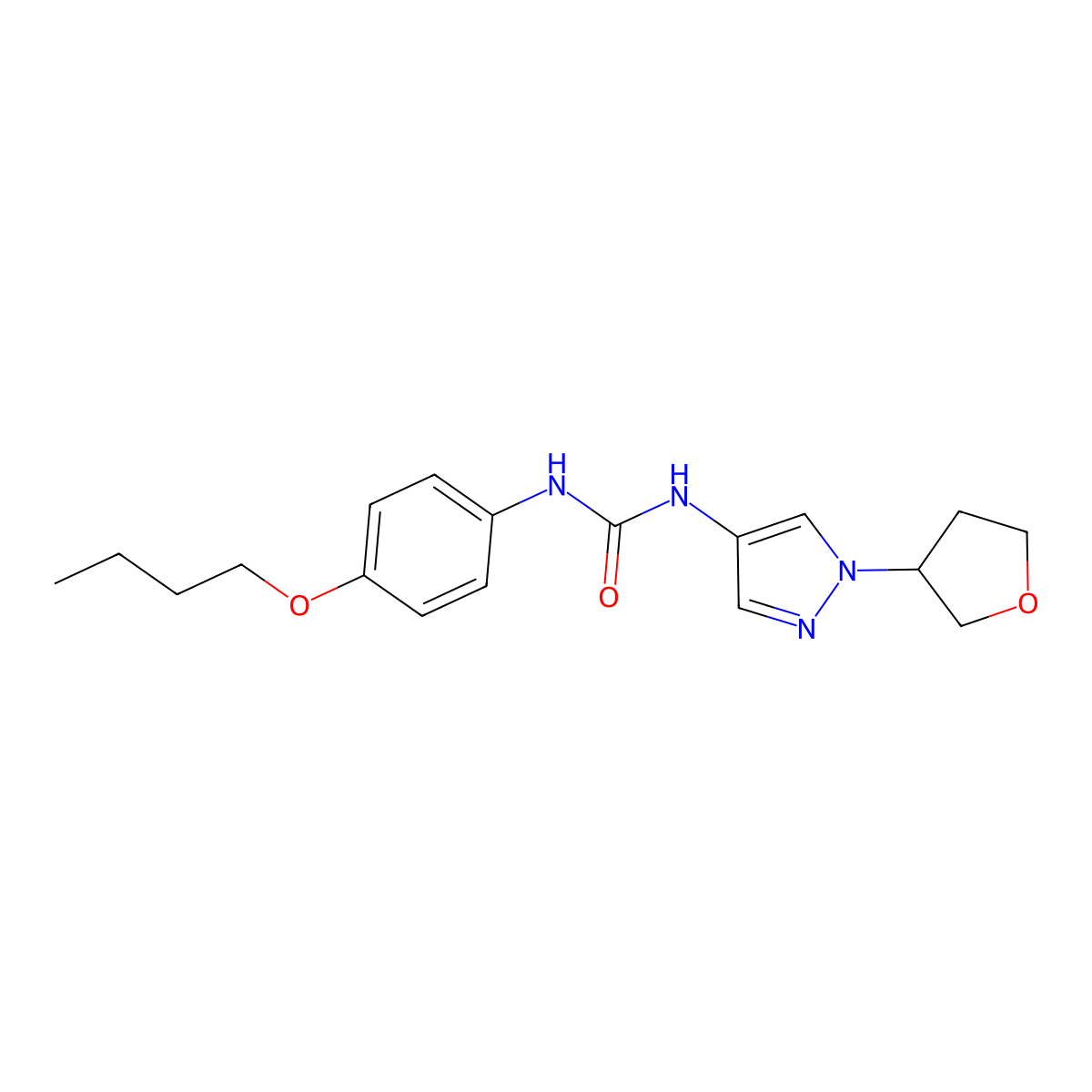 1-(4-butoxyphenyl)-3-(1-(tetrahydrofuran-3-yl)-1H-pyrazol-4-yl)urea molecular structure, CAS 1797090-61-9