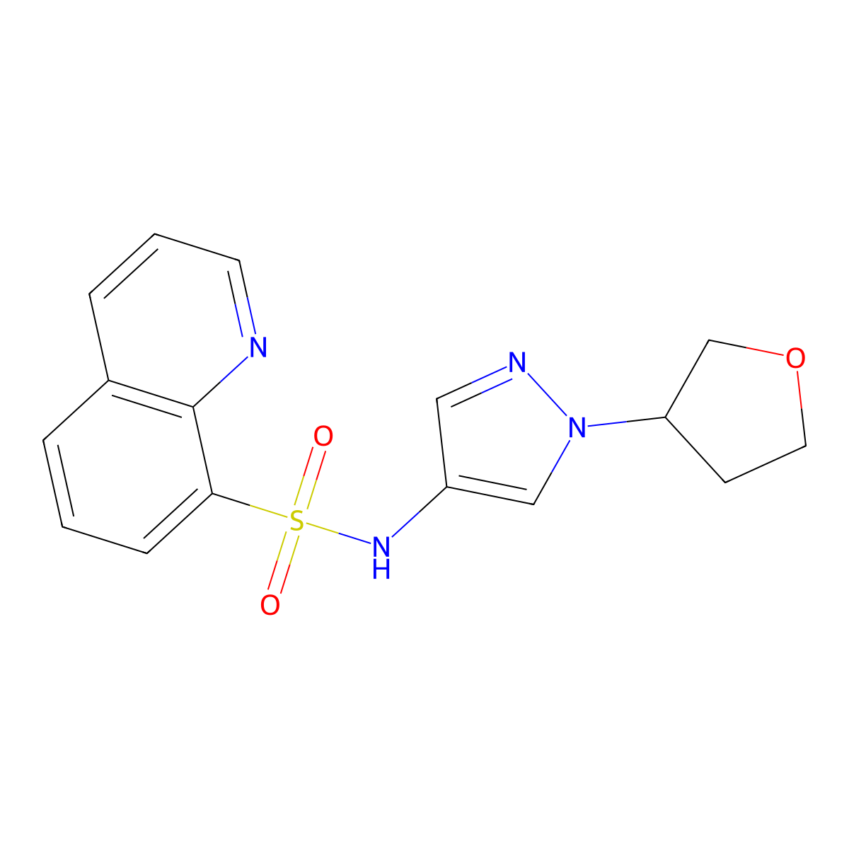 N-(1-(tetrahydrofuran-3-yl)-1H-pyrazol-4-yl)quinoline-8-sulfonamide molecular structure, CAS 1797090-69-7