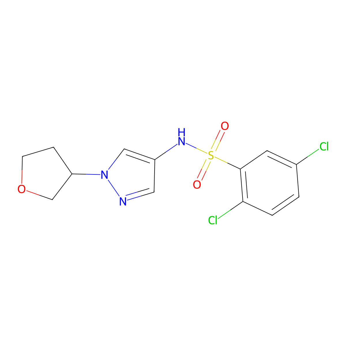 2,5-dichloro-N-(1-(tetrahydrofuran-3-yl)-1H-pyrazol-4-yl)benzenesulfonamide molecular structure, CAS 1797090-88-0