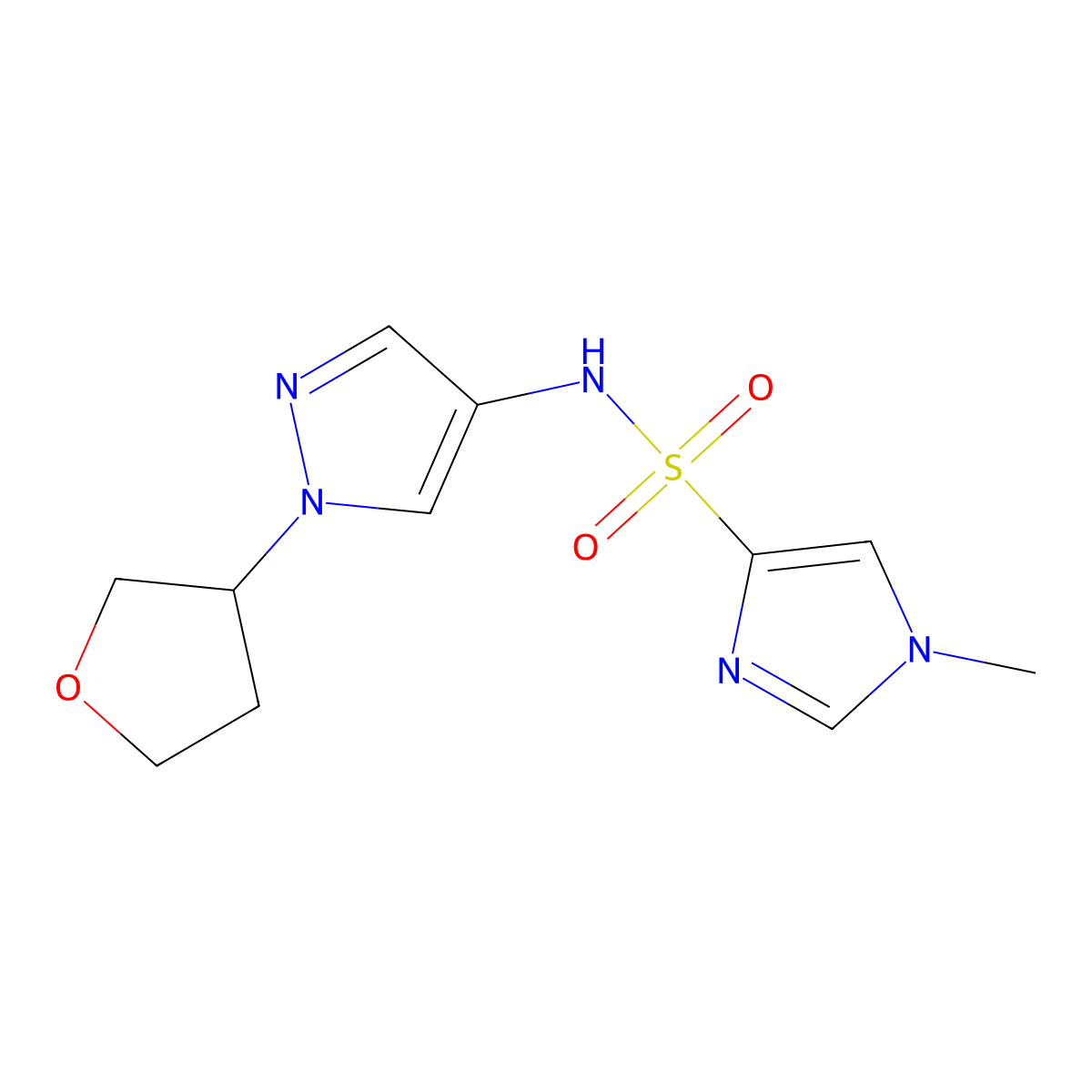 1-methyl-N-(1-(tetrahydrofuran-3-yl)-1H-pyrazol-4-yl)-1H-imidazole-4-sulfonamide molecular structure, CAS 1797090-93-7