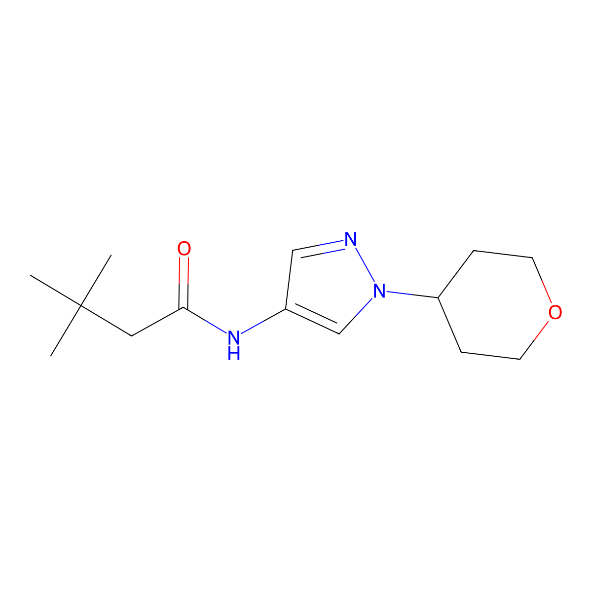 3,3-dimethyl-N-(1-(tetrahydro-2H-pyran-4-yl)-1H-pyrazol-4-yl)butanamide molecular structure, CAS 1797090-98-2