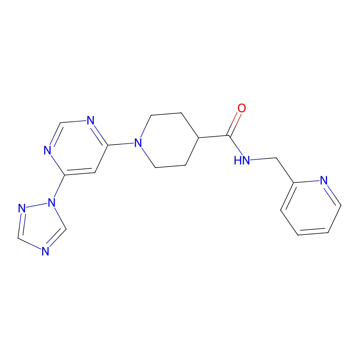 1-(6-(1H-1,2,4-triazol-1-yl)pyrimidin-4-yl)-N-(pyridin-2-ylmethyl)piperidine-4-carboxamide molecular structure, CAS 1797091-01-0