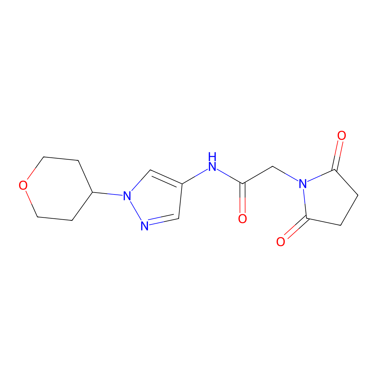 2-(2,5-dioxopyrrolidin-1-yl)-N-(1-(tetrahydro-2H-pyran-4-yl)-1H-pyrazol-4-yl)acetamide molecular structure, CAS 1797091-10-1