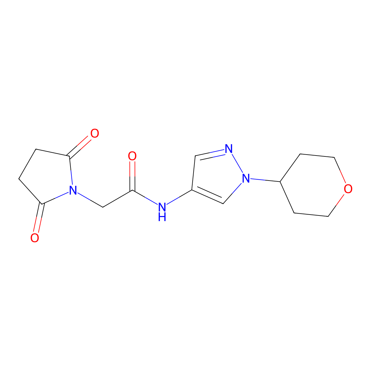 2-(2,5-dioxopyrrolidin-1-yl)-N-(1-(tetrahydro-2H-pyran-4-yl)-1H-pyrazol-4-yl)acetamide molecular structure, CAS 1797091-10-1