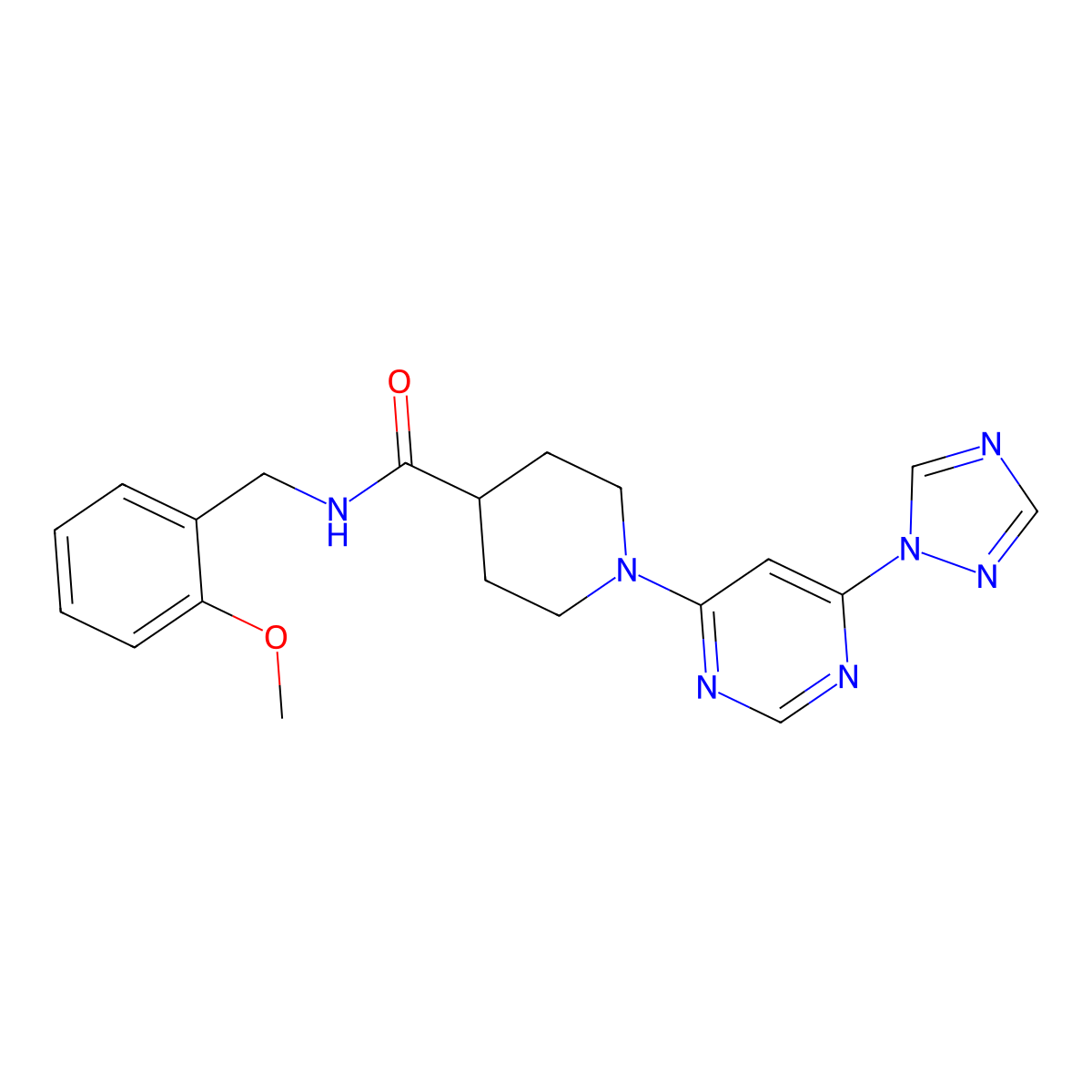 1-(6-(1H-1,2,4-triazol-1-yl)pyrimidin-4-yl)-N-(2-methoxybenzyl)piperidine-4-carboxamide molecular structure, CAS 1797091-18-9