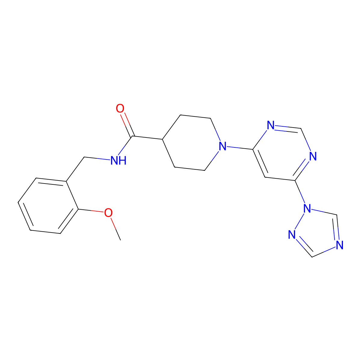 1-(6-(1H-1,2,4-triazol-1-yl)pyrimidin-4-yl)-N-(2-methoxybenzyl)piperidine-4-carboxamide molecular structure, CAS 1797091-18-9