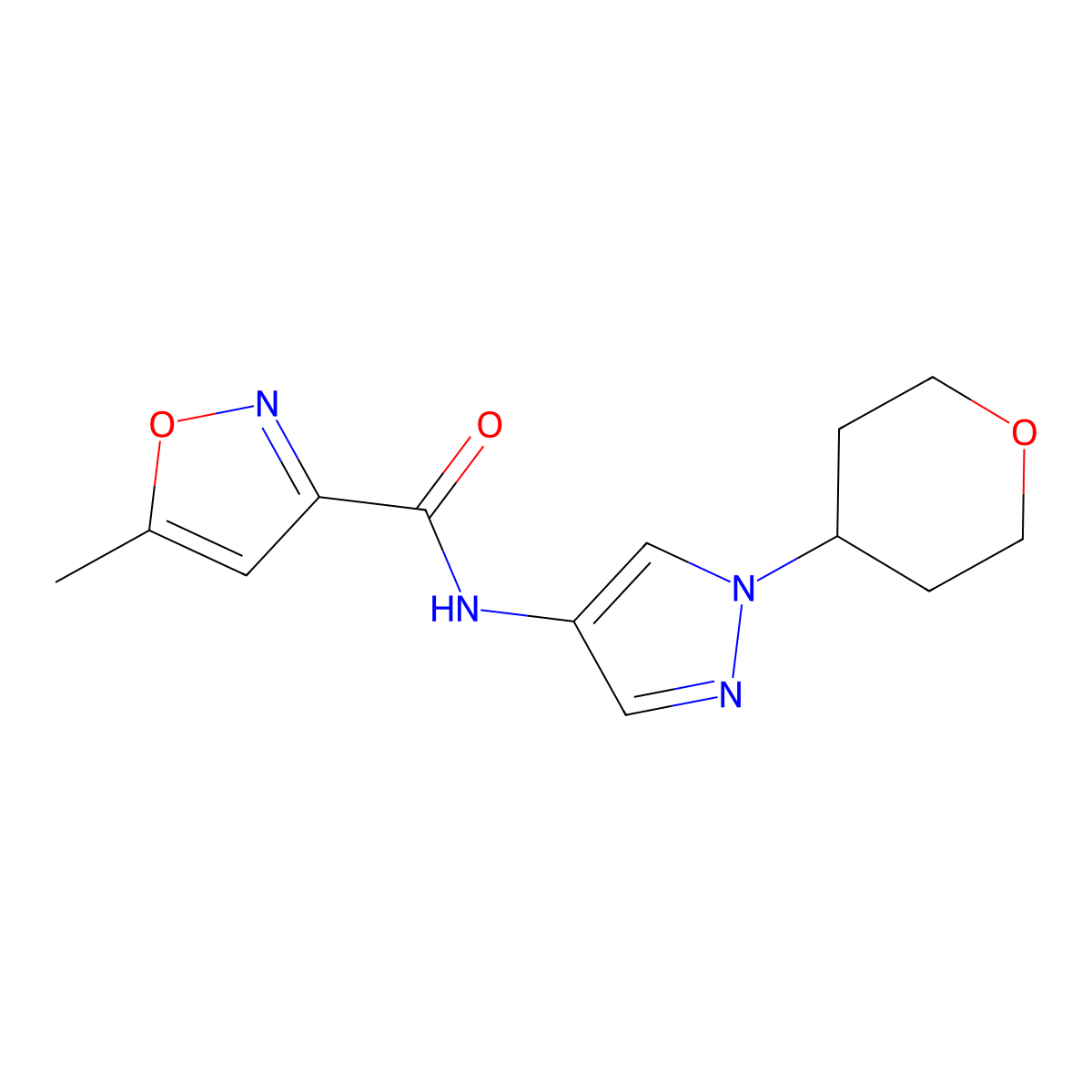 5-methyl-N-(1-(tetrahydro-2H-pyran-4-yl)-1H-pyrazol-4-yl)isoxazole-3-carboxamide molecular structure, CAS 1797091-23-6