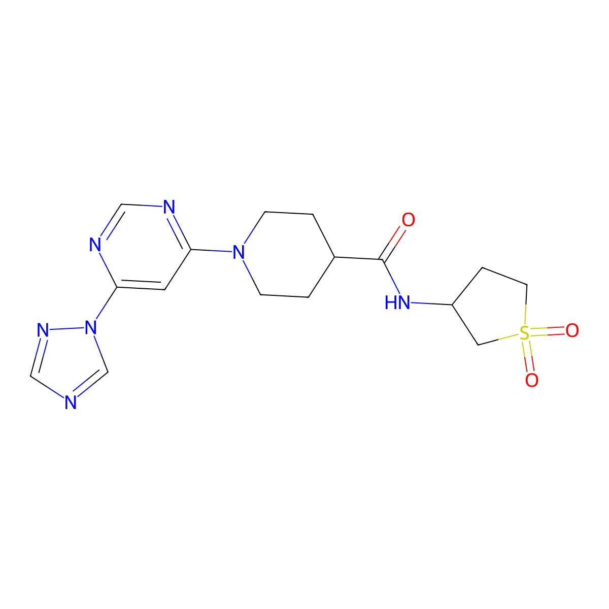 1-(6-(1H-1,2,4-triazol-1-yl)pyrimidin-4-yl)-N-(1,1-dioxidotetrahydrothiophen-3-yl)piperidine-4-carboxamide molecular structure, CAS 1797091-35-0