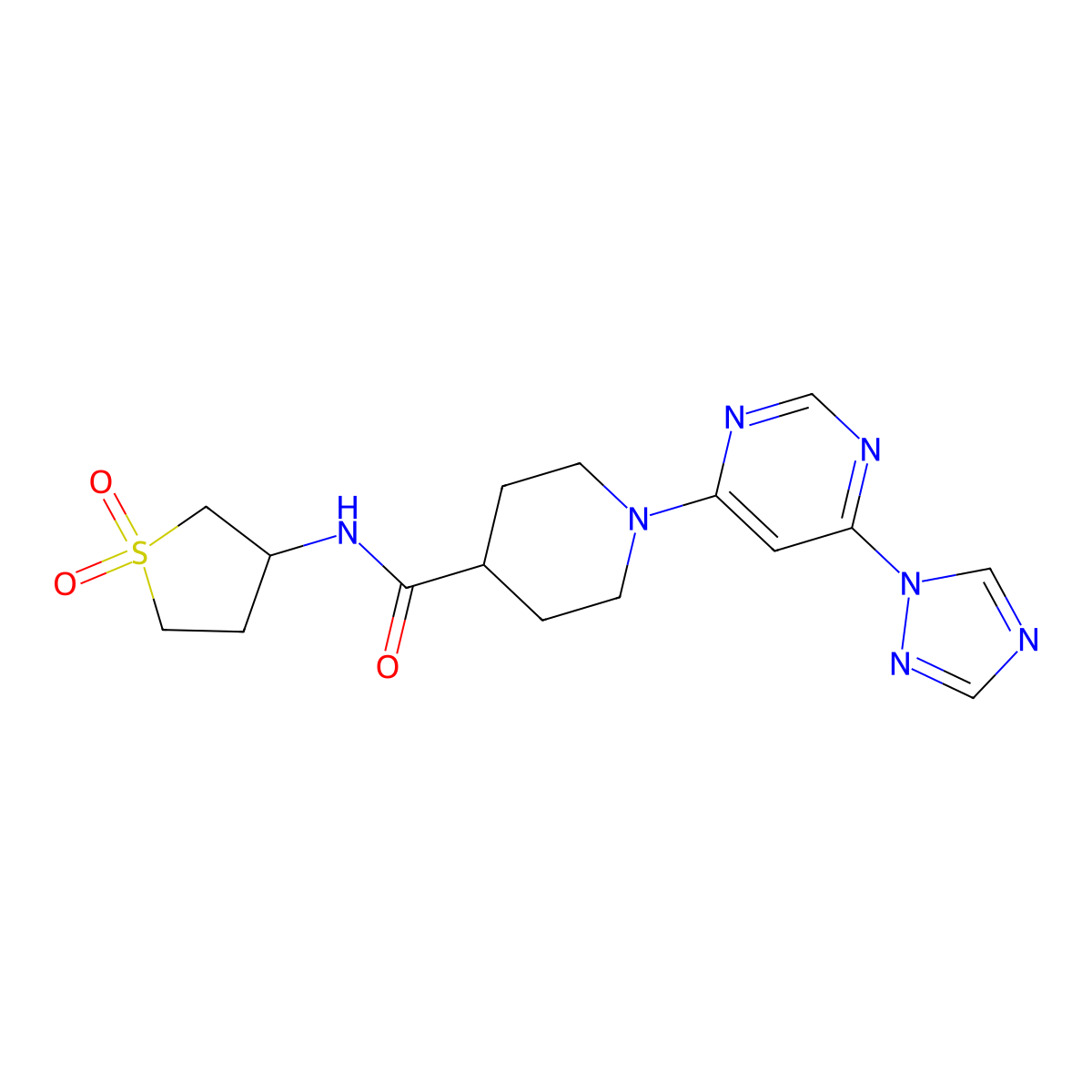 1-(6-(1H-1,2,4-triazol-1-yl)pyrimidin-4-yl)-N-(1,1-dioxidotetrahydrothiophen-3-yl)piperidine-4-carboxamide molecular structure, CAS 1797091-35-0