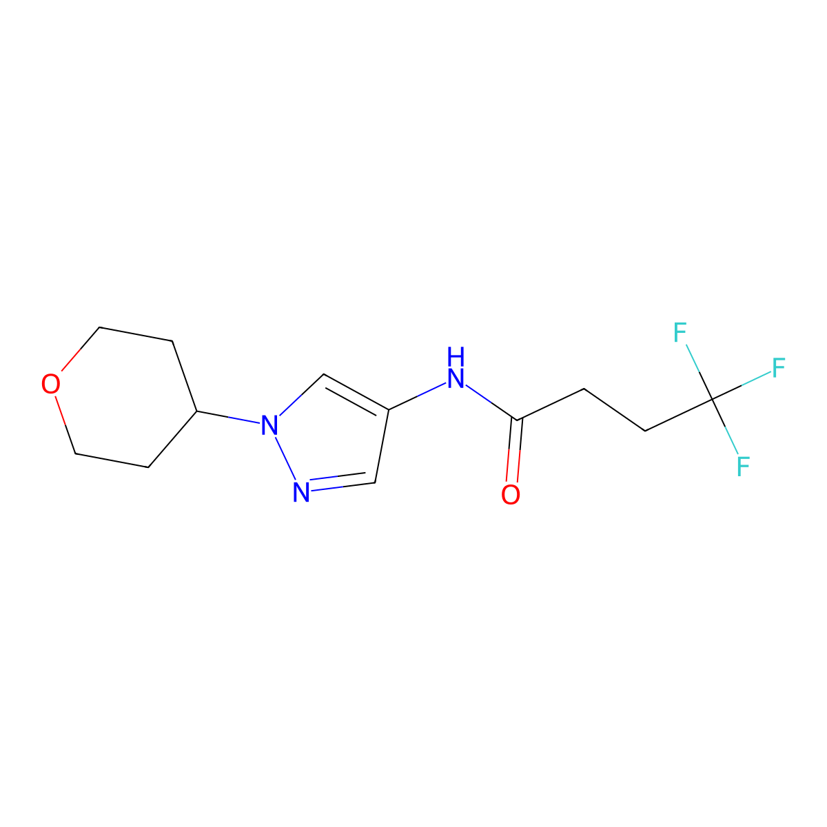 4,4,4-trifluoro-N-(1-(tetrahydro-2H-pyran-4-yl)-1H-pyrazol-4-yl)butanamide molecular structure, CAS 1797091-49-6