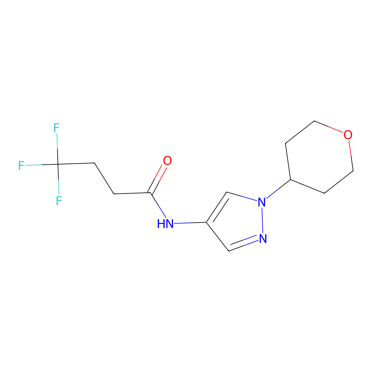 4,4,4-trifluoro-N-(1-(tetrahydro-2H-pyran-4-yl)-1H-pyrazol-4-yl)butanamide molecular structure, CAS 1797091-49-6