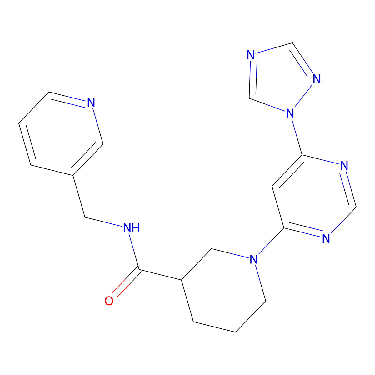1-(6-(1H-1,2,4-triazol-1-yl)pyrimidin-4-yl)-N-(pyridin-3-ylmethyl)piperidine-3-carboxamide molecular structure, CAS 1797091-53-2