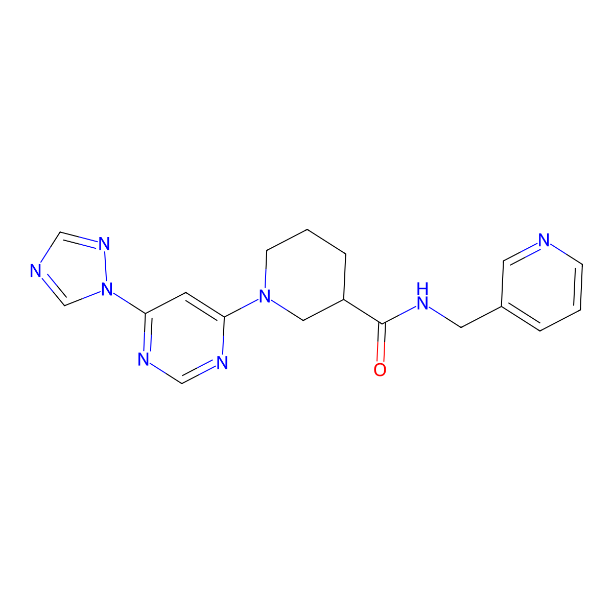 1-(6-(1H-1,2,4-triazol-1-yl)pyrimidin-4-yl)-N-(pyridin-3-ylmethyl)piperidine-3-carboxamide molecular structure, CAS 1797091-53-2